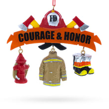 Load image into Gallery viewer, Courage &amp; Honor Firefighter Gear Resin Christmas Ornament