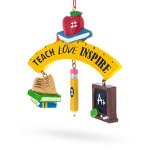 Load image into Gallery viewer, Teach Love Inspire Teacher&#39;s Apple and Pencil Resin Christmas Ornament