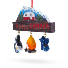 Load image into Gallery viewer, Happy Camper with Campfire and Cookware Resin Christmas Ornament