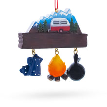 Load image into Gallery viewer, Happy Camper with Campfire and Cookware Resin Christmas Ornament