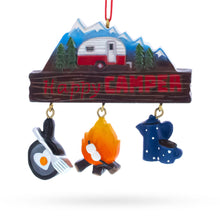 Load image into Gallery viewer, Happy Camper with Campfire and Cookware Resin Christmas Ornament
