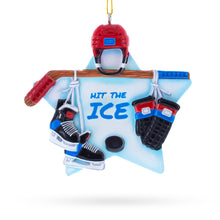 Load image into Gallery viewer, Hit the Ice Hockey Gear with Helmet and Stick Resin Christmas Ornament