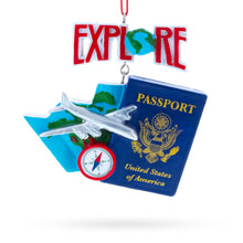 Load image into Gallery viewer, Passport with Airplane and Compass Resin Christmas Ornament