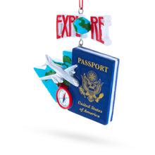 Load image into Gallery viewer, Passport with Airplane and Compass Resin Christmas Ornament