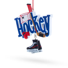 Load image into Gallery viewer, Hockey Word Art with Skates and Stick Resin Christmas Ornament