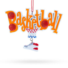 Load image into Gallery viewer, Basketball Word with Shoe and Hoop Resin Christmas Ornament