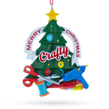 Load image into Gallery viewer, Crafty Tree with Scissors and Glue Gun Resin Christmas Ornament