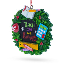 Load image into Gallery viewer, Teacher’s Apple Ruler Crayons Wreath Resin Christmas Ornament