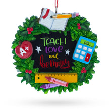 Load image into Gallery viewer, Teacher’s Apple Ruler Crayons Wreath Resin Christmas Ornament