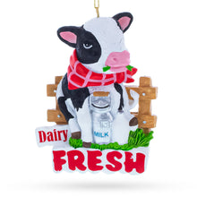 Load image into Gallery viewer, Dairy Fresh Cow with Milk Can Resin Christmas Ornament