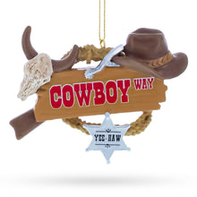 Load image into Gallery viewer, Western Cowboy Hat Sheriff Badge Resin Christmas Ornament