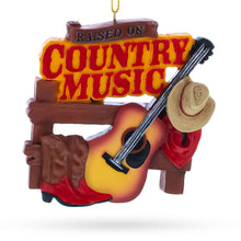 Load image into Gallery viewer, Raised on Country Music Fan Guitar Hat Boots Resin Christmas Ornament