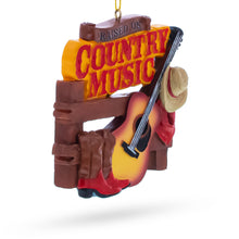 Load image into Gallery viewer, Raised on Country Music Fan Guitar Hat Boots Resin Christmas Ornament