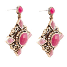 Load image into Gallery viewer, Embellished Pink Quartz Golden Post Drop Earrings