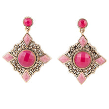 Load image into Gallery viewer, Embellished Pink Quartz Golden Post Drop Earrings