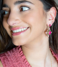 Load image into Gallery viewer, Embellished Pink Quartz Golden Post Drop Earrings