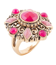 Load image into Gallery viewer, Embellished Pink Quartz Golden Statement Ring