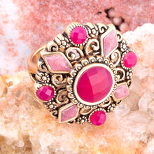 Load image into Gallery viewer, Embellished Pink Quartz Golden Statement Ring