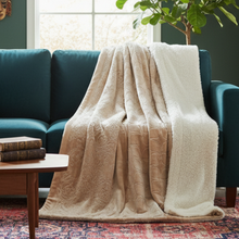 Load image into Gallery viewer, Tache Embossed Bubbly Champagne Beige Sherpa Throw Blanket (TA62088)