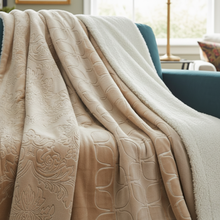 Load image into Gallery viewer, Tache Embossed Bubbly Champagne Beige Sherpa Throw Blanket (TA62088)