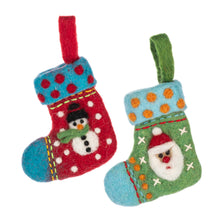 Load image into Gallery viewer, Felted Wool Santa &amp; Snowman Stocking Ornaments Set of 2