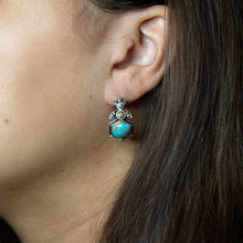 Load image into Gallery viewer, Emile Blue Turquoise Sterling Silver Hoop Earrings