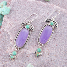 Load image into Gallery viewer, Emile Purple Quartz and Blue Turquoise Sterling Silver Drop Earrings
