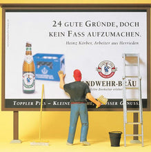 Load image into Gallery viewer, Preiser 45126 G Scale Working People -- Worker On Ladder, Putting Up Poster