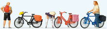 Load image into Gallery viewer, Preiser 10659 HO Scale Cyclists' Short Break w/Bikes -- pkg(3)