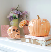 Load image into Gallery viewer, Layered Leaves Pumpkin Jars with 22K Gold Accents in Sheer Orange