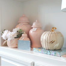 Load image into Gallery viewer, Layered Leaves Pumpkin Jars with 22K Gold Accents in Pink
