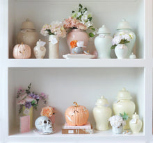 Load image into Gallery viewer, Layered Leaves Pumpkin Jars with 22K Gold Accents in Sheer Orange