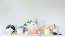 Load image into Gallery viewer, Layered Leaves Pumpkin Jars with 22K Gold Accents in Light Gray
