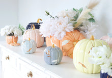 Load image into Gallery viewer, Layered Leaves Pumpkin Jars with 22K Gold Accents in Light Gray