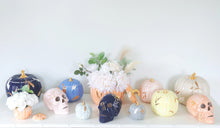 Load image into Gallery viewer, Layered Leaves Pumpkin Jars with 22K Gold Accents in French Blue