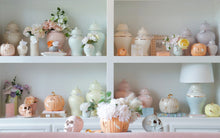 Load image into Gallery viewer, Layered Leaves Pumpkin Jars with 22K Gold Accents in Sheer Orange