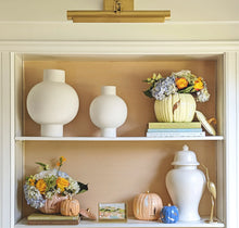 Load image into Gallery viewer, Layered Leaves Pumpkin Jars with 22K Gold Accents in French Blue