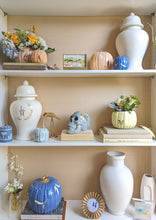 Load image into Gallery viewer, Layered Leaves Pumpkin Jars with 22K Gold Accents in French Blue