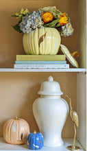 Load image into Gallery viewer, Layered Leaves Pumpkin Jars with 22K Gold Accents in Sheer Orange