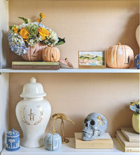 Load image into Gallery viewer, &quot;Mr. Bones and Charlotte&quot; Skull Decor with 22K Gold Accents- Light Gray