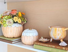 Load image into Gallery viewer, Scalloped Pumpkin Jars with 22K Gold Accents in Sheer Orange