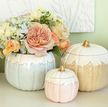 Load image into Gallery viewer, Scalloped Pumpkin Jars with 22K Gold Accents in Light Blue