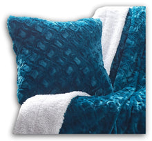 Load image into Gallery viewer, DaDa Bedding Jewel Tones Emerald Green Blue Luxury Faux Fur Throw Pillow Cover (171805)