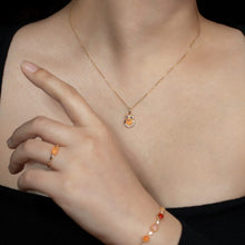 Load image into Gallery viewer, Owl Design Fire Opal, Diamond Sapphire Pendant 18K Yellow Gold