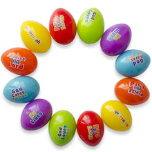 Load image into Gallery viewer, Set of 12 Religious Quotes on Plastic Easter Eggs