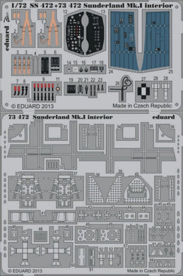 Eduard 73472 1/72 Aircraft- Sunderland Mk I Interior for ITA (Painted Self Adhes