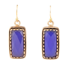 Load image into Gallery viewer, Filigreed Blue Agate Rectangular Shape Golden Drop Earrings