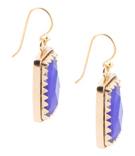Load image into Gallery viewer, Filigreed Blue Agate Rectangular Shape Golden Drop Earrings