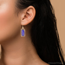 Load image into Gallery viewer, Filigreed Blue Agate Rectangular Shape Golden Drop Earrings