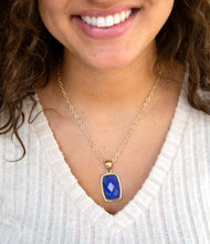 Load image into Gallery viewer, Filigreed Blue Agate Golden Pendant Necklaces